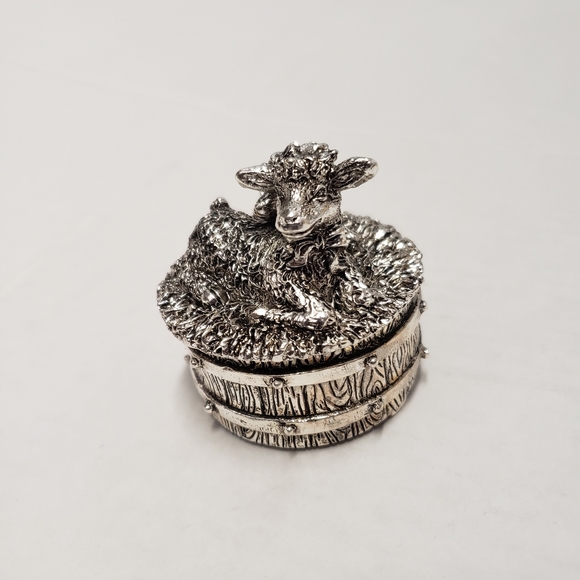 Vintage Silver Tone Sheep Mary Had A Lamb Ornate Jewelry Music Box Trinket New - Picture 2 of 8